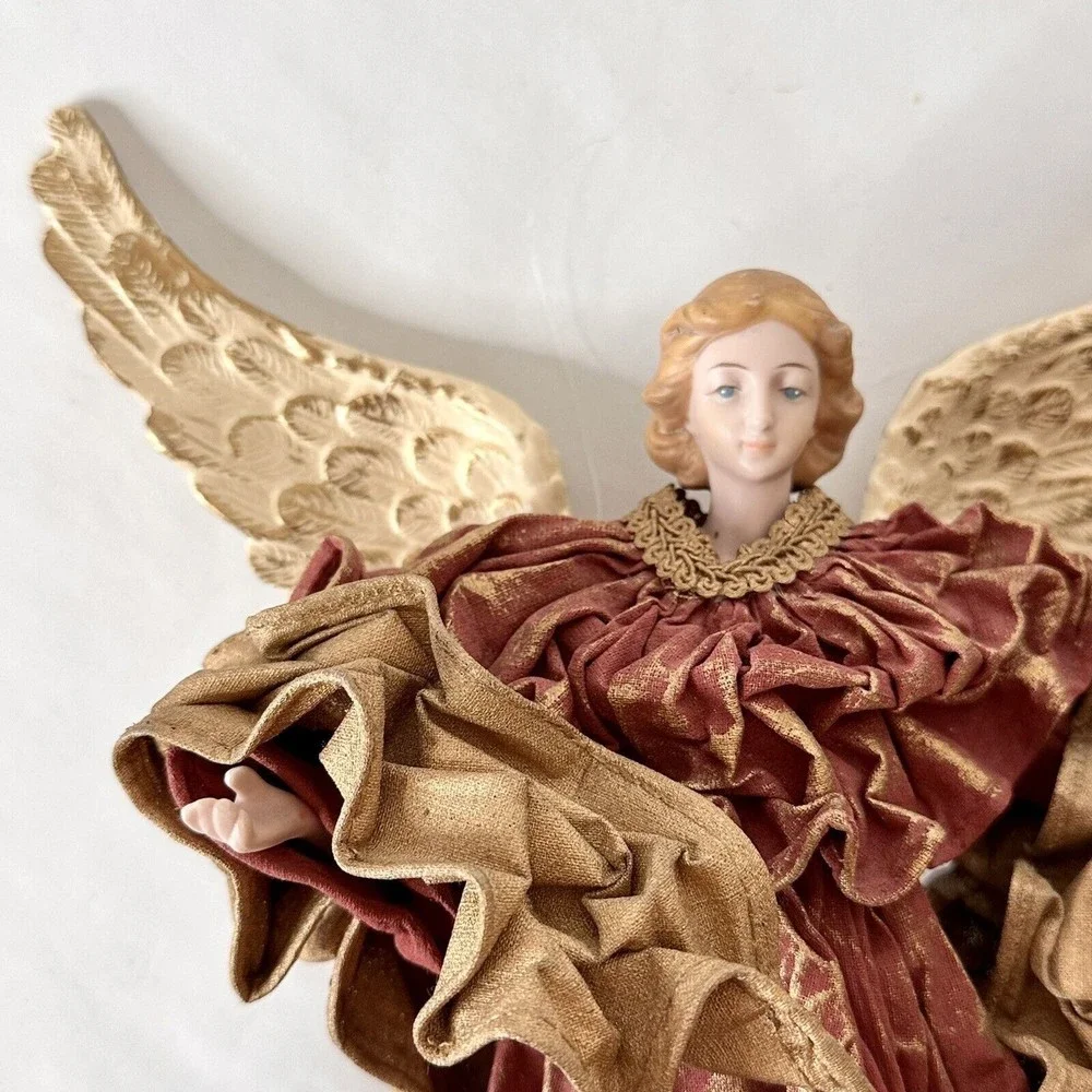 Angel Christmas Ornament 12” x 9”ceramic Head,‎ Hands & Feet ￼blonde w/blue eyes